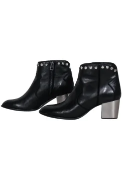 Zadig & Voltaire - Black Leather Studded Trim Short Boots Sz 10