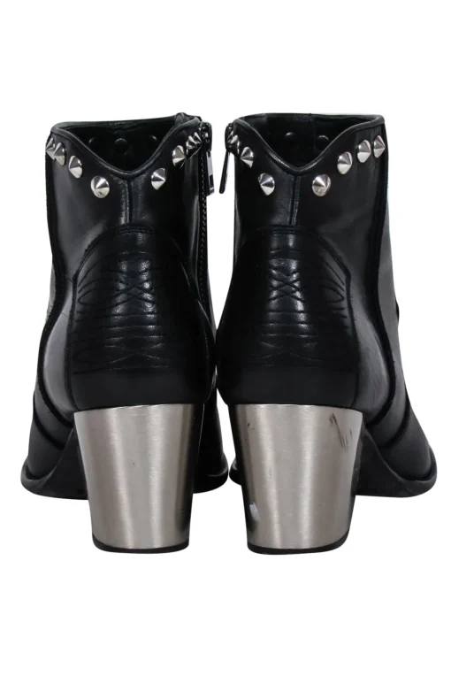 Zadig & Voltaire - Black Leather Studded Trim Short Boots Sz 10