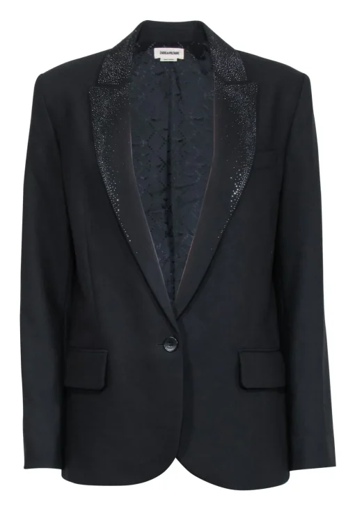 Zadig & Voltaire - Black Rhinestone Collar Blazer Sz M