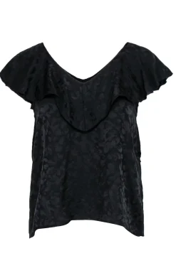Zadig & Voltaire - Black Silk Ruffled Leopard Spotted V-Neck Tank Sz XS