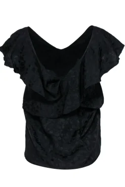 Zadig & Voltaire - Black Silk Ruffled Leopard Spotted V-Neck Tank Sz XS