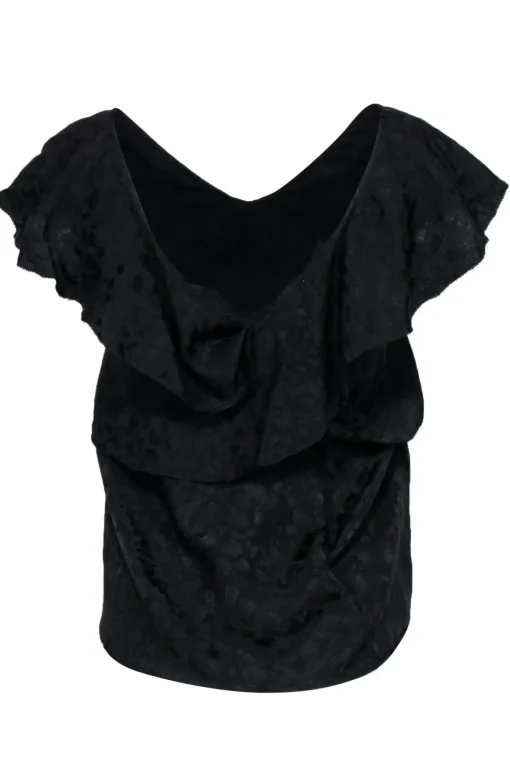 Zadig & Voltaire - Black Silk Ruffled Leopard Spotted V-Neck Tank Sz XS
