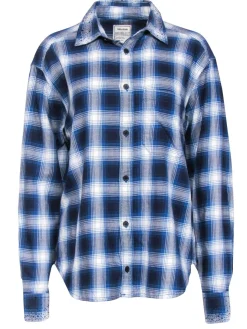 Zadig & Voltaire - Blue & White Plaid Flannel w/ Rhinestones Sz L