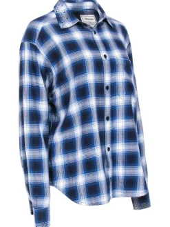 Zadig & Voltaire - Blue & White Plaid Flannel w/ Rhinestones Sz L