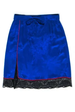 Zadig & Voltaire - Blue Brocade Drawstring Skirt w/ Black Lace Trim Sz L