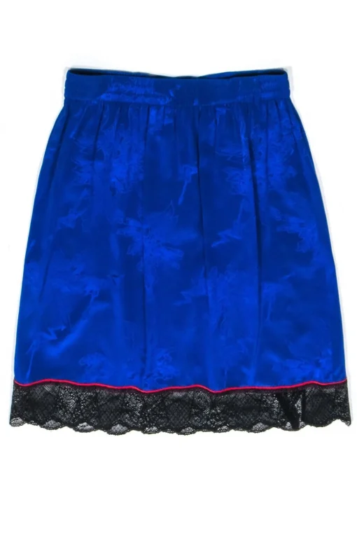 Zadig & Voltaire - Blue Brocade Drawstring Skirt w/ Black Lace Trim Sz L