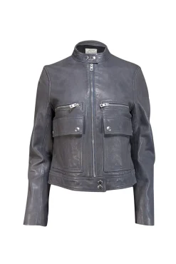 Zadig & Voltaire - Grey Sheep Leather Moto Jacket Sz L