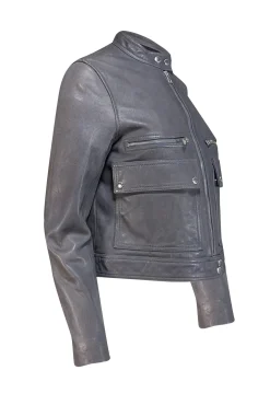 Zadig & Voltaire - Grey Sheep Leather Moto Jacket Sz L