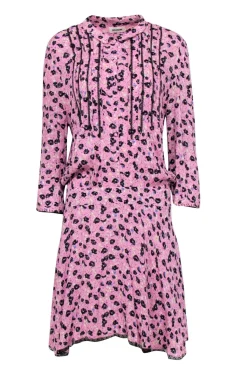 Zadig & Voltaire - Lilac Drop Waist Dress w/ Black Floral Print & Collar Sz L