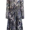 Zadig & Voltaire - Navy Mixed Print Silk Dress w/ Metallic Clip Dots Sz S