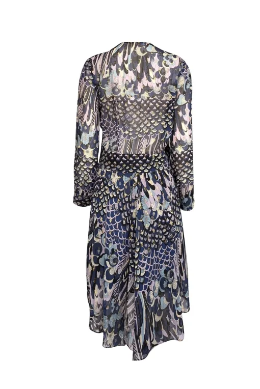 Zadig & Voltaire - Navy Mixed Print Silk Dress w/ Metallic Clip Dots Sz S