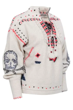 Zadig & Voltaire - Oatmeal Cashmere & Wool Blend Embroidered "Amanda" Sweater Sz S