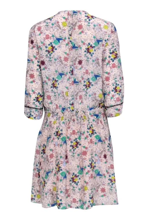 Zadig & Voltaire - Pale Pink Tattoo Print Silk "Remus" Dress Sz L