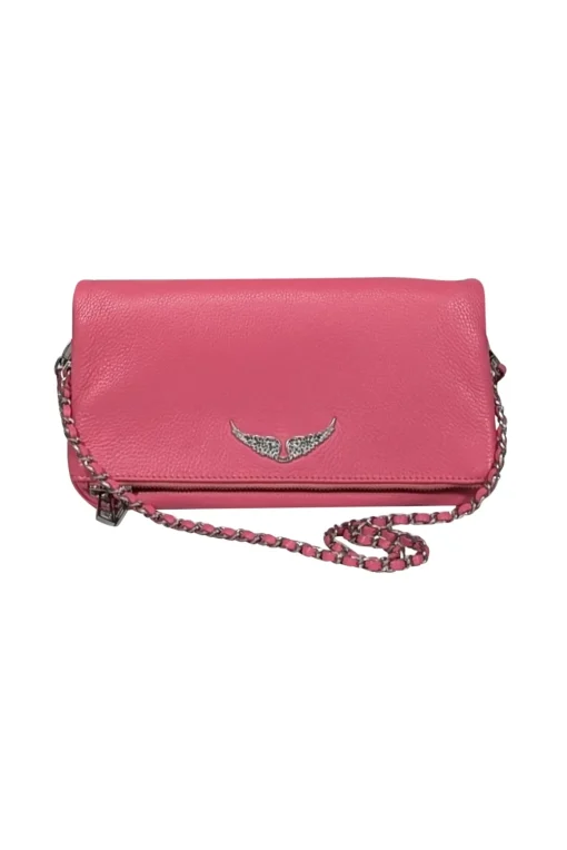 Zadig & Voltaire - Pink Grained Leather Double Chain Shoulder Bag