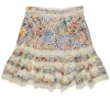 Zimmerman - Cream Multicolor Floral Print Eyelet & Lace Fit & Flare Skirt Sz 2