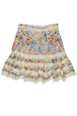 Zimmerman - Cream Multicolor Floral Print Eyelet & Lace Fit & Flare Skirt Sz 2