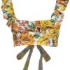 Zimmerman - White w/ Yellow & Peach Floral Print Linen Crop Top Sz 8