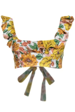 Zimmerman - White w/ Yellow & Peach Floral Print Linen Crop Top Sz 8