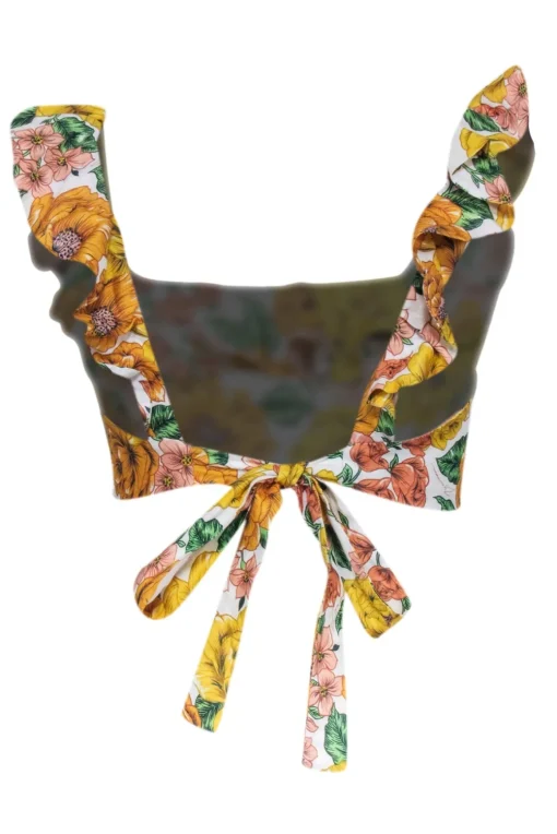 Zimmerman - White w/ Yellow & Peach Floral Print Linen Crop Top Sz 8