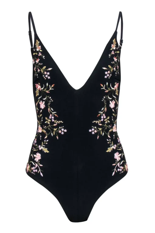 Zimmermann - Black One Piece Embroidered Bodysuit/Swimsuit Sz 4