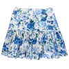 Zimmermann - Cream w/Blue Floral Print Linen Skirt Sz 6