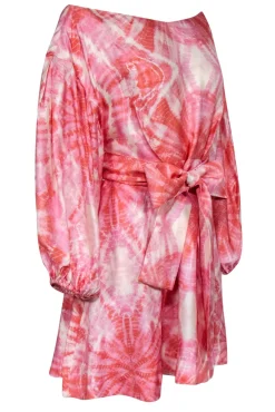 Zimmermann - Pink & Orange Tie-Dye Print Balloon Sleeve Dress Sz 2