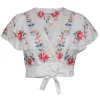 Zimmermann - White w/ Multi Color Floral Embroidery Short Sleeve Top Sz 8
