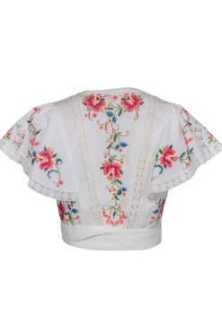 Zimmermann - White w/ Multi Color Floral Embroidery Short Sleeve Top Sz 8